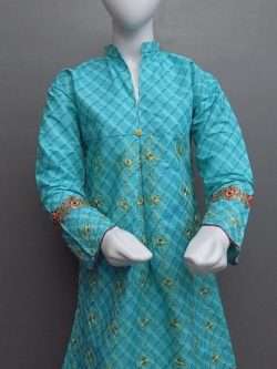 Attractive Electric Blue Embroidered Lawn Cotton Kurti