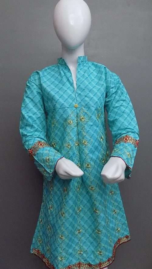 Attractive Electric Blue Embroidered Lawn Cotton Kurti