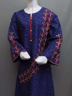 Beautiful Navy Blue Embroidered Lawn Cotton Kurti For Girls