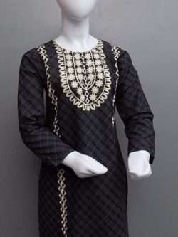 Graceful Black Embroidered Lawn Cotton Kurti For Girls