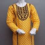 Charming Bright Yellow Embroidered Lawn Cotton Kurti