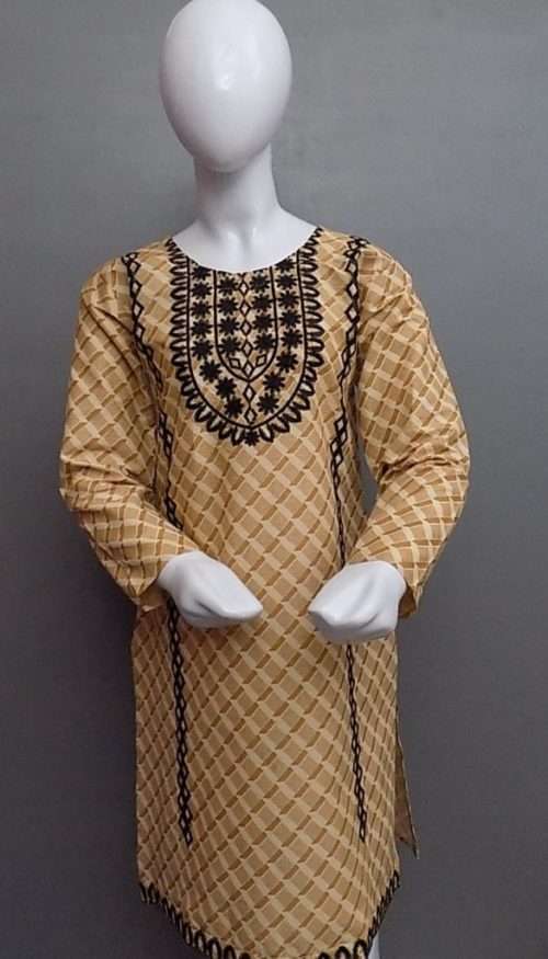 Decent Light Brown Embroidered Lawn Cotton Kurti For Girls