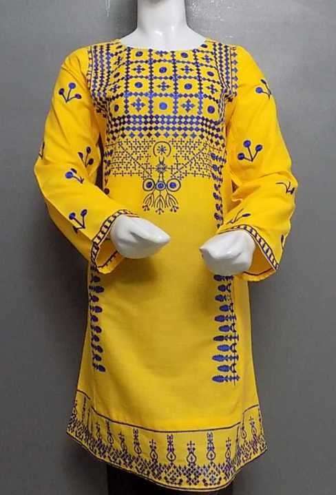 Rich Blue Embroidered Bright Yellow Kurti 4 Young Girls