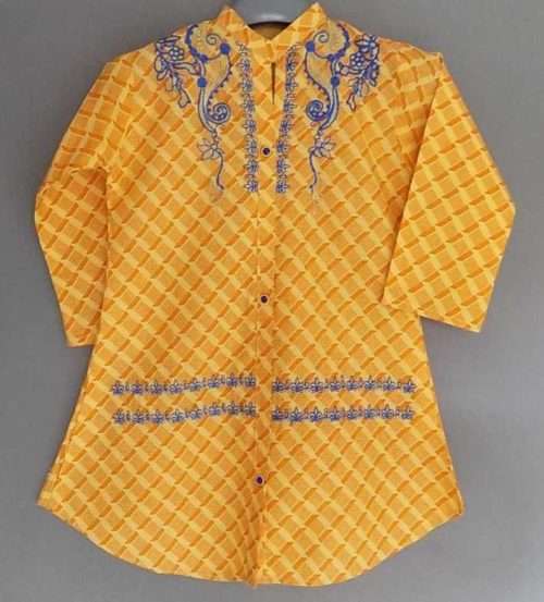 Cute & Decent Embroidery Yellow Kurti 4 Young Girls
