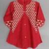 For Baby Girls Cute Embroidery Red Lawn Cotton Kurti