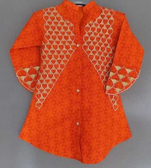 For Baby Girls Cute Embroidery Orange Lawn Cotton Kurti