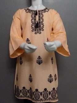 Attractive Embroidered Peach Kurti 4 Young Girls