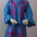 Sky Blue Stitched Jeans Kurti With Pink Embroidery 4 Young Girls