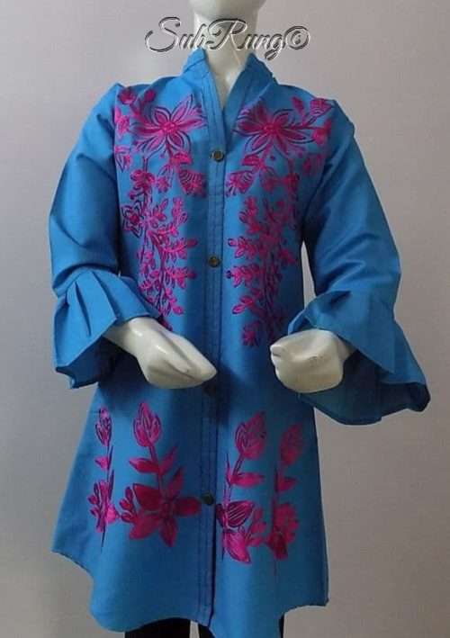 Sky Blue Stitched Jeans Kurti With Pink Embroidery 4 Young Girls