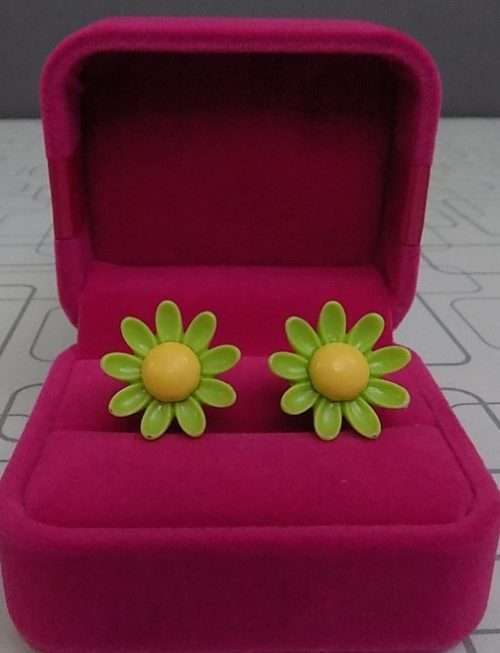 Adorable Green Sunflower Shape Earrings 4 Young Girls