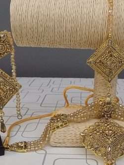 Complete Golden Party Wear With Champagne Beads Jewellery Set