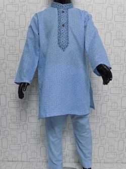 Cute Embroidered Cotton Kurta Pajama- Sky Blue 2-4 Year