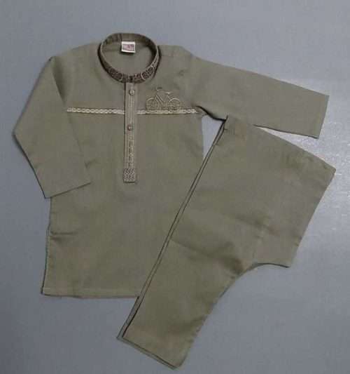 Grey Cute Embroidered Lawn Kurta Pajama- 9-24 Months