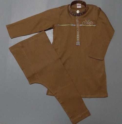 Brown Cute Embroidered Lawn Kurta Pajama For 2-4 Years Boys