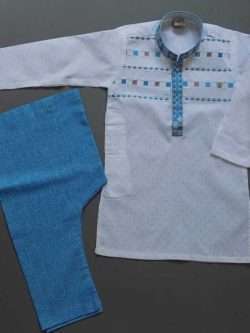 2 Colour Cute Cotton Kurta Pajama- Sky Blue 2-4 Year