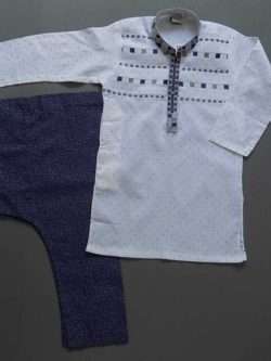 2 Colour Cute Cotton Kurta Pajama- Denim Blue 2-4 Year
