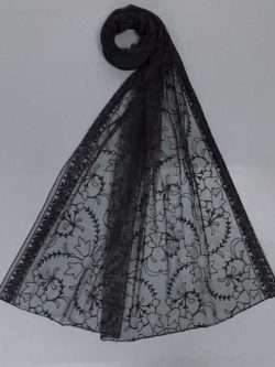 Rich Embroidered Black Net Dupatta With Piping All Sides