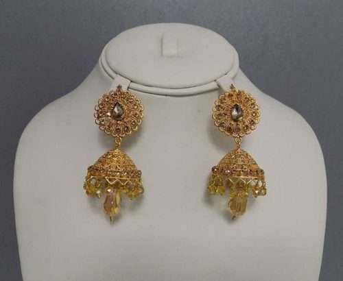 Traditional Style Jhumkay With Champagne Beads 4 Ladies