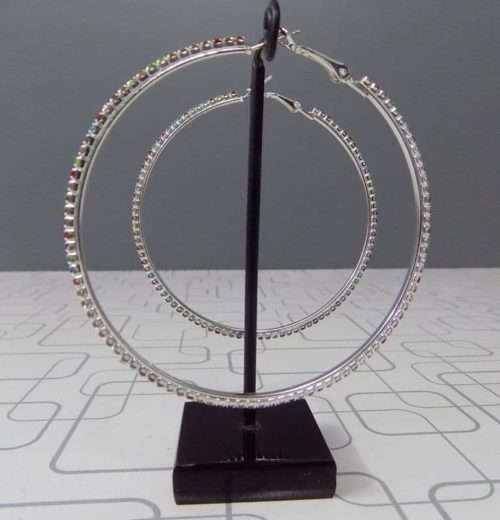 Shining Large Silver Hoop With Multi-colour Beads- 2.75" Dia