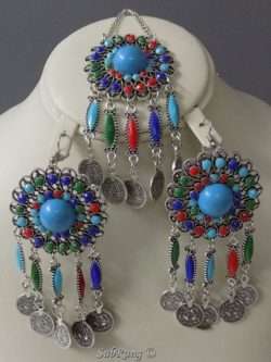 Blue Dominated Vibrant Beaded Earrings n Bindiya- Silver n Golden