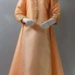 Stylish Peach Maxi In Katan Silk With Mirror Work 4 Girls