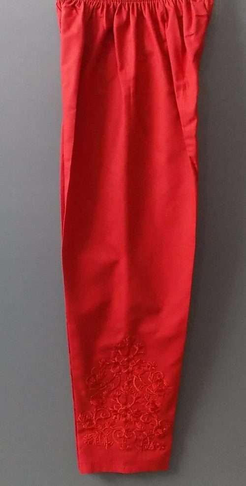 High Quality Cotton Embroidered Trouser Red Colour 4 Girls