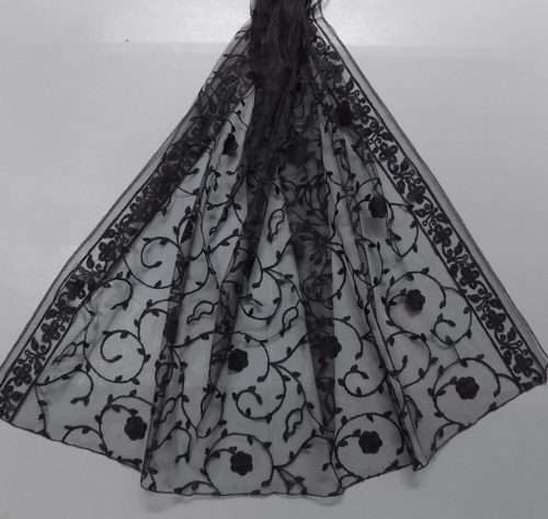 Elegant n Beautifully Embroidered Black Net Dupatta