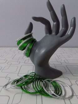 Green n White- Cute Metallic Bangles 1.5 Inches- 36 Pieces