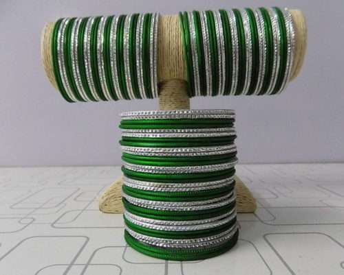 Green n White- Cute Metallic Bangles 2.5 Inches- 32 Pieces