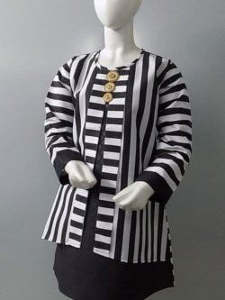 Trendy China Polyester Stitched White n Black- Open Front Kurti Age  6-13 Years