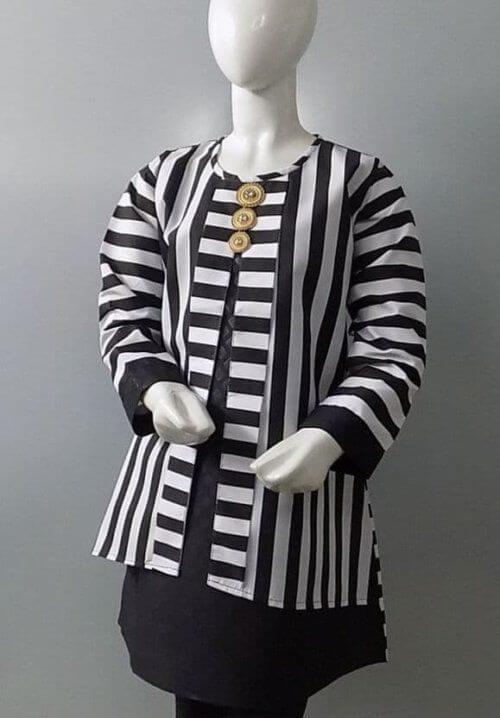 Trendy China Polyester Stitched White n Black- Open Front Kurti Age 6-13 Years