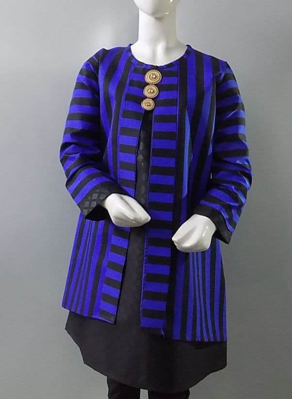 Trendy China Polyester Stitched Blue n Black- Open Front Kurti Age 6-13 Years
