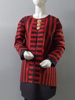 Trendy China Polyester Stitched Red n Black- Open Front Kurti Age  6-13 Years