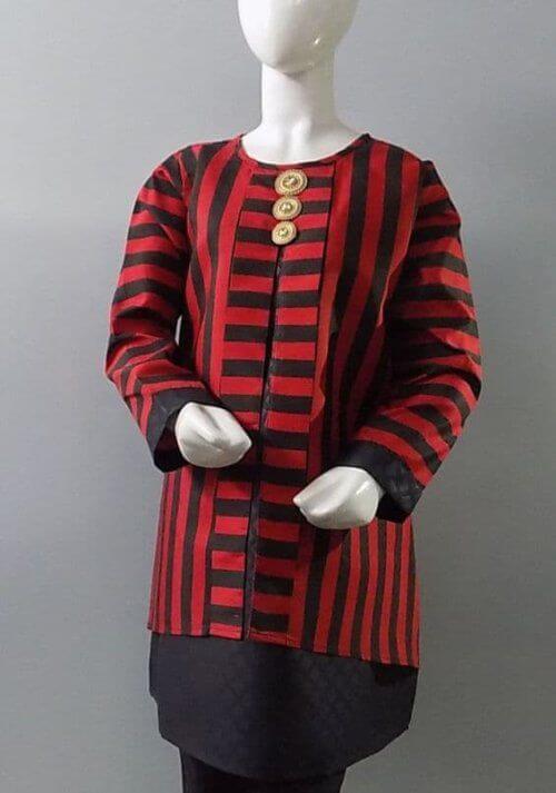 Trendy China Polyester Stitched Red n Black- Open Front Kurti Age 6-13 Years