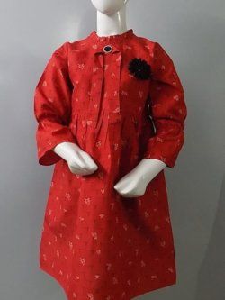 Cute Neat n Clean Stitched Red China Polyester Frock 4 Girls Age 3-13 Years