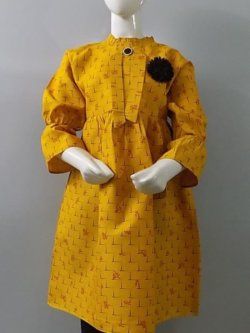 Cute Neat n Clean Stitched Mustard China Polyester Frock 4 Girls Age 6-13 Years