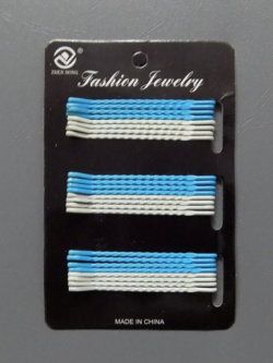 Everyday Use Hair Pins 6cm Coated Metallic Blue & White- 24 In 1 Pkt