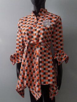 In Fashion Stitched Cotton Lawn In Black n Orange Checks Kurti Age 13+