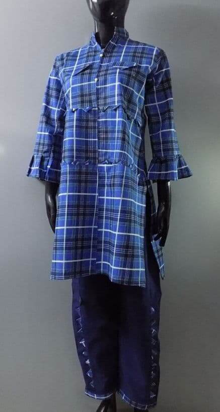Casual Flannel 2 Piece Stitched In Blue Shades Age 13+ Medium Size