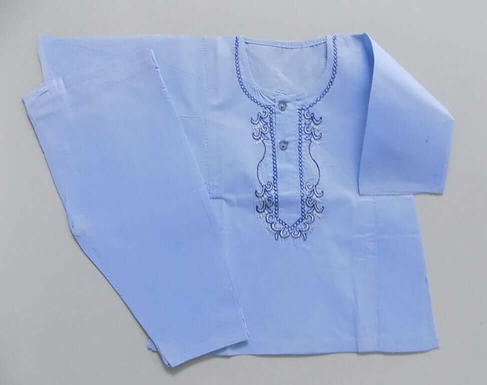 Corn Flower Blue Embroidered Cotton Shalwar Kurta In 3 Sizes