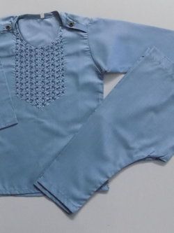 Cute Stylish Pigeon Blue High Quality Wash n Wear Kurta Pajama 0-1.5 Years