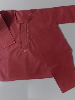 Cute In Fire Brick Red Casual Light Cotton Kurta Shalwar- Age 0 to 2 Years