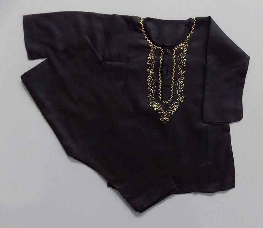 Cute In Black Hand Made Embroidered Casual Kurta Shalwar- Age 0 to 2 Years