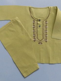 Cute In Light Mustard Casual Light Cotton Kurta Shalwar- Age 0 to 6 Months
