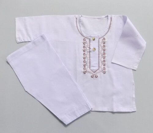 Cute In White Casual Light Cotton Kurta Shalwar- Age 0 to 6 Months