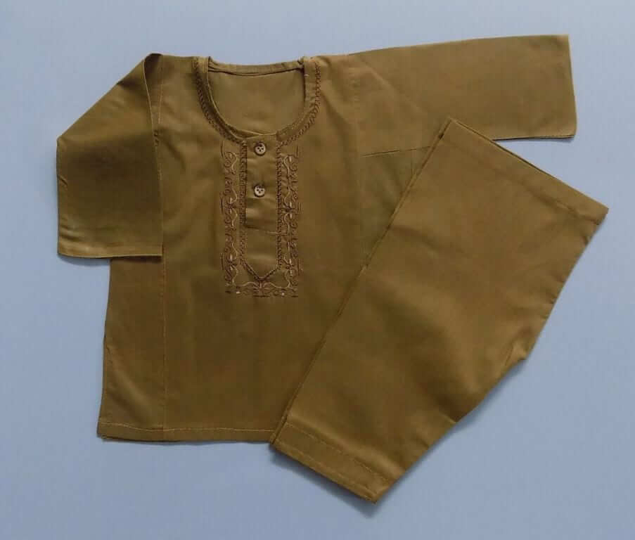 Cute In Brown Casual Light Cotton Kurta Shalwar- Age 0 to 6 Months