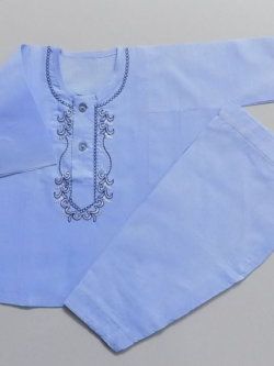 Casual Use Corn Flower Blue Embroidered Cotton Shalwar Kurta 0 Size