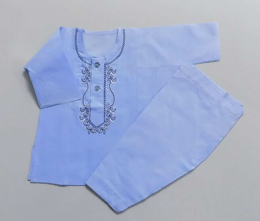 Casual Use Corn Flower Blue Embroidered Cotton Shalwar Kurta 0 Size