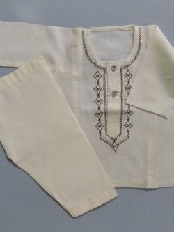 Casual Use Cream Colour Embroidered Cotton Shalwar Kurta 0 Size