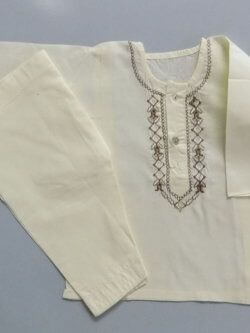 In Cream Colour Embroidered Cotton Shalwar Kurta In 3 Sizes
